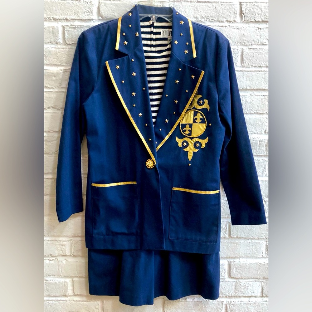 Nautical Romper/jacket combo. VTG/1970, Royal &Navy blue, gold accents EUC, 6P